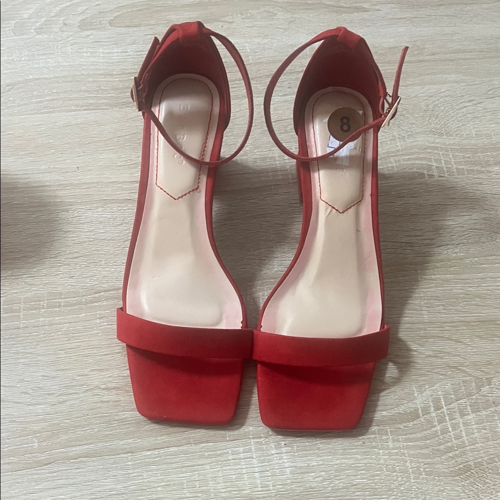 Bamboo Red Ankle Strap Heels Size 8
